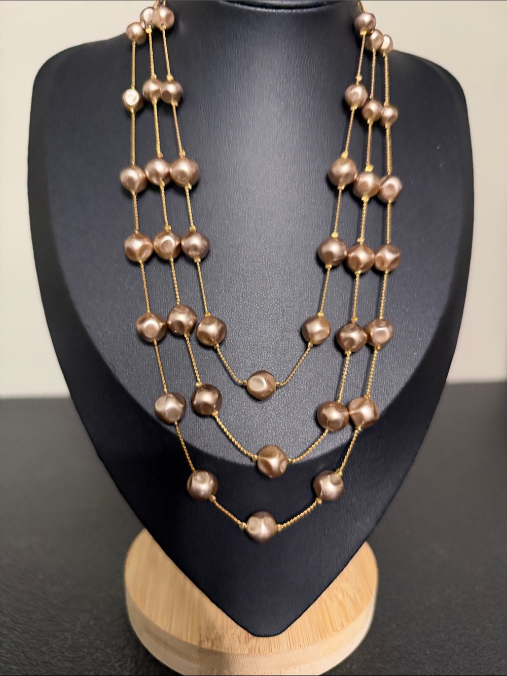 Robert Rose Multi-Strand Bronze Faux Pearl Necklace Gold Tone Women Jewelry